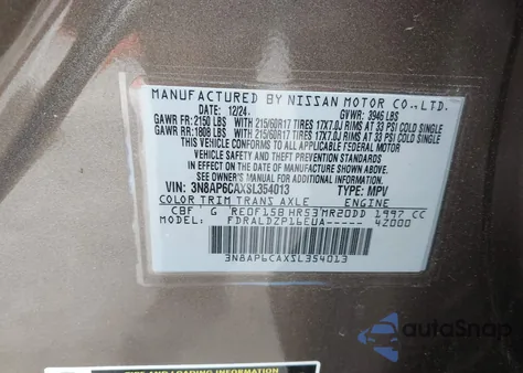 2025 Nissan Kicks Sv Fwd из США, поврежденный, VIN 3N8AP6CAXSL354013